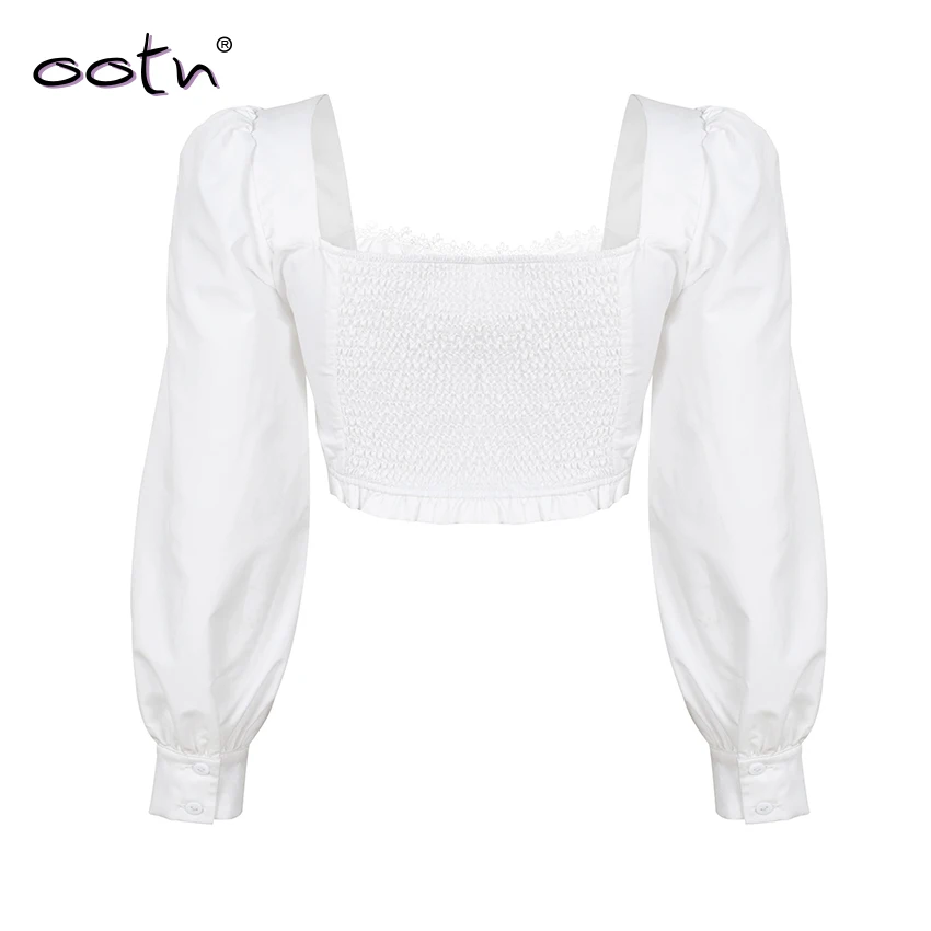 Женская блузка с длинным рукавом OOTN элегантная белая кружевная плиссированная