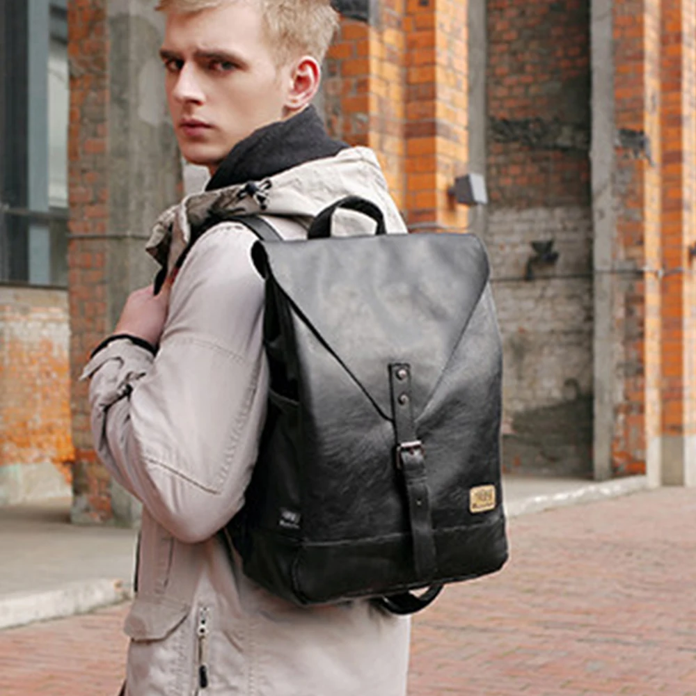 

Men's three box backpack, youth leather schoolbag, waterproof, sports books