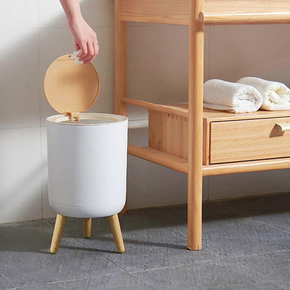 

One-press Top Trash Can With Lid Waste Basket Nordic Style Modern Tall Feet Garbage Cans For Kitchen Bathroom Bedroom 7l