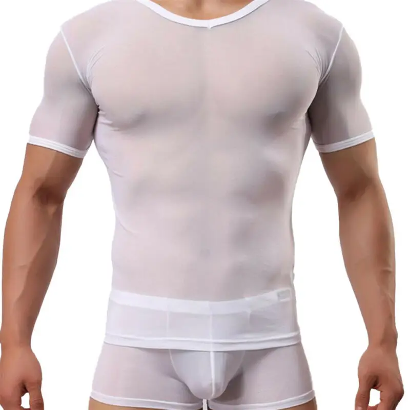

Sexy Men See Through Mesh Tank Top Underwear Short Sleeve Nightwear Undershirts