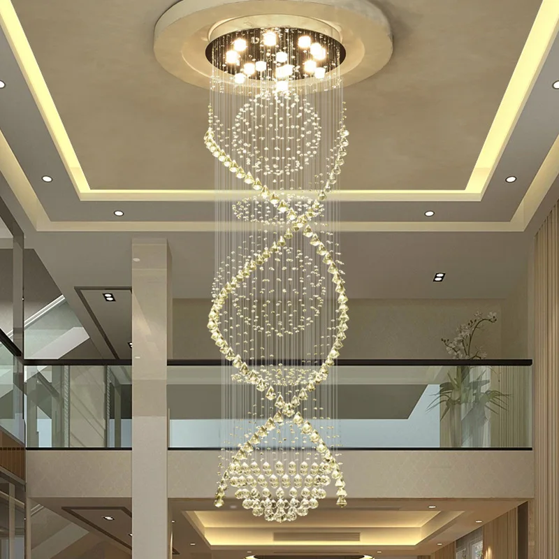 

Long Crystal Chandelier For Staircase Luxury Design Cristal Lamp Modern Home Decor Indoor Lighting Living Room LED Light Fixture