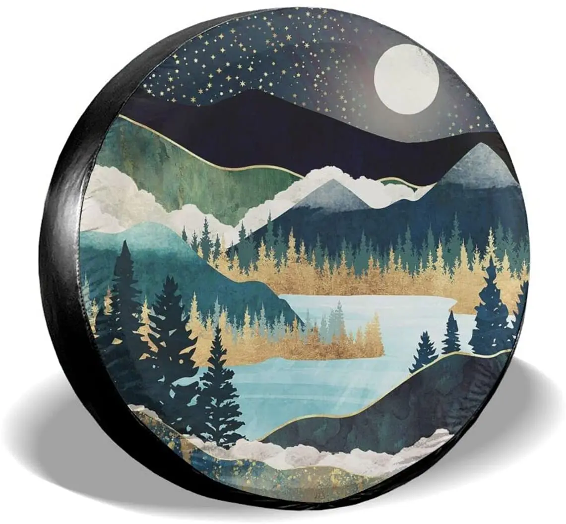 

Mountains Nature Scenery Spare Tire Cover Star Lake Landscape Wheel Protectors Weatherproof Wheel Covers Universal