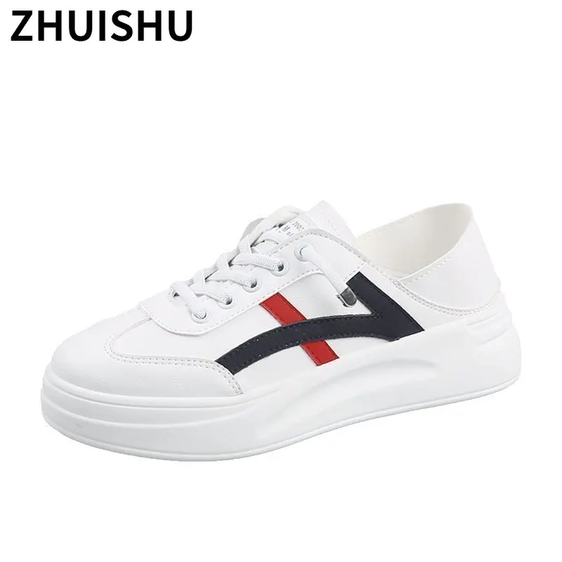 

2021 Spring White Casual Shoes Platform Women's Vulcanize Shoes Fashion Outdoor Comfortable Lace-up Women's Sneakers Plus Size