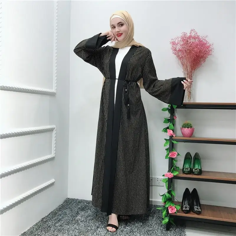 Мусульманское женское платье полосатая абайя Дубай кимоно Jilbab Caftan длинный