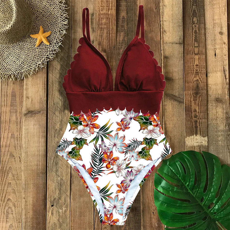 

2020 New Sexy One Piece Swimsuit Women Swimwear Push Up Monokini Print Swimsuit Padded Bodysuit Bathing Suit Swimming Suit