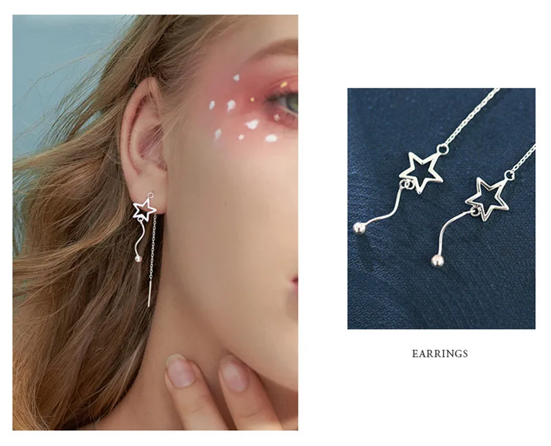 Серьги-подвески женские из серебра 925 пробы с полыми звездами | Украшения и