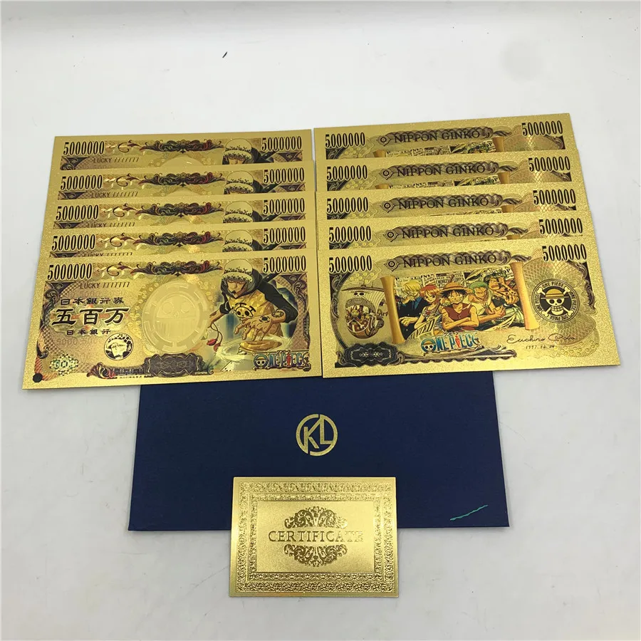 10pcs/set Lucky One Piece Anime blanknote Roronoa Zoro plastic Golden Banknote Collection fake mondy for holder | Дом и сад
