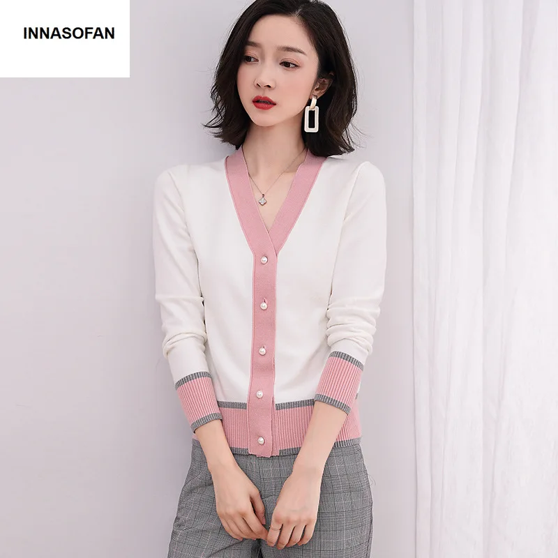 INNASOFAN кардиган женский осенне-зимний вязаный свитер с длинными рукавами