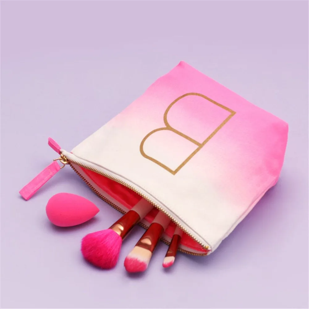 Розовые Свадебные холщовые косметички для макияжа на заказ блестящее имя сумка