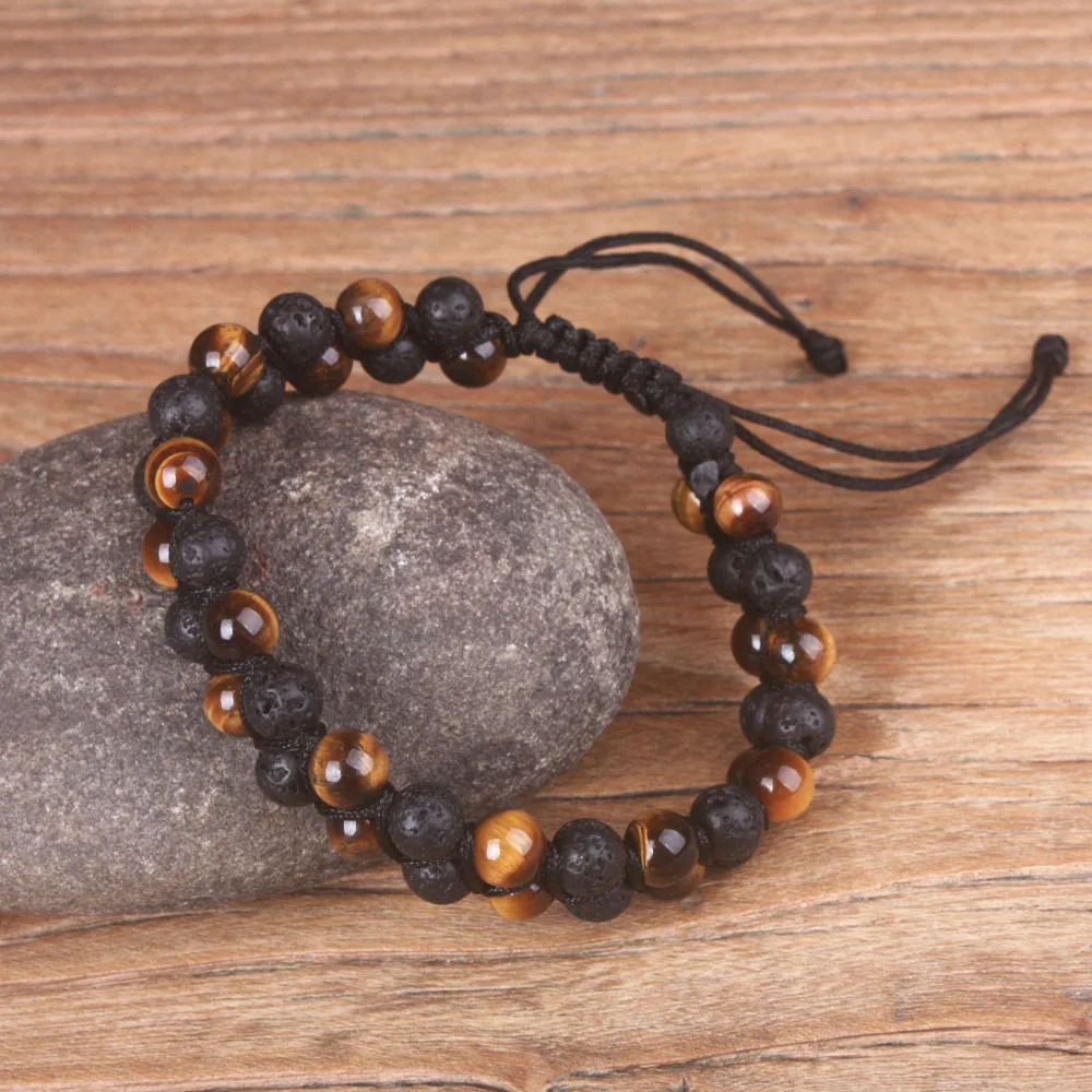Браслет-манжета мужской из лавового камня и Тигрового Глаза | Украшения