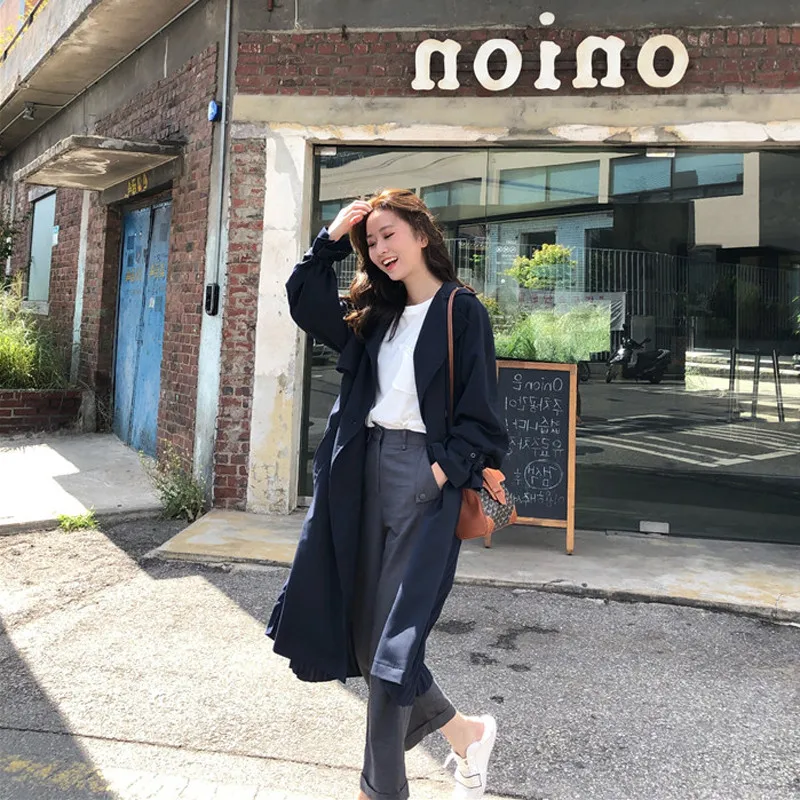 Женский Длинный Шифоновый Тренч свободная тонкая ветровка с разрезом весна