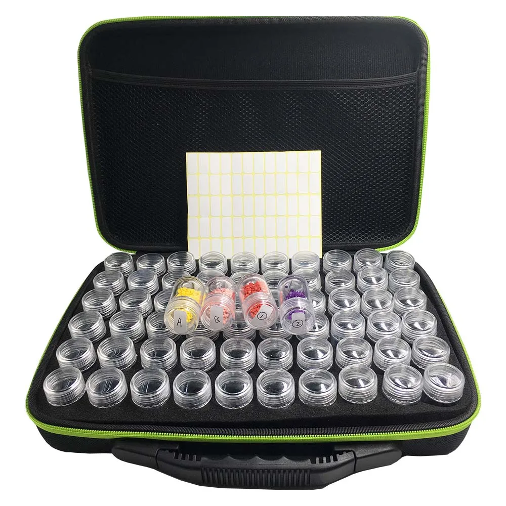 Caja de almacenamiento de alta gama para pintura de diamantes, contenedor cuadrado completo, bolsa de mano con cremallera, a prueba de golpes, 30/60 botellas-3