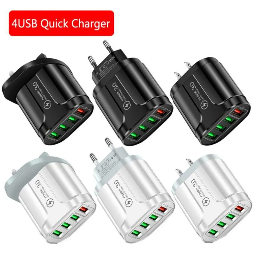 

QC3.0 Charging Head LED Durable Fast Charge 4USB Adaptive Lightweight Prevent Overcurrent Safe Charger Head