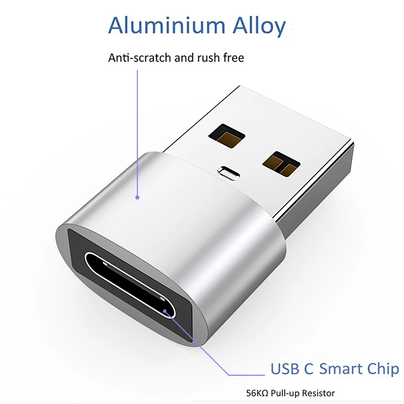 Фото Адаптер USB Type-C (женский) на USB 2.0 (мужской) для зарядки мобильных телефонов, USB 3.0 Type-C OTG, конвертер для зарядки и передачи данных, USB-C (мужской) на Type-C OTG №2