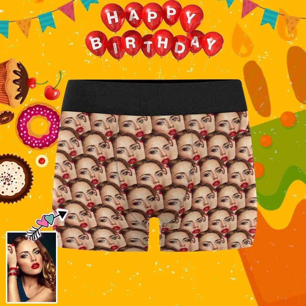 M YesCustom Seamless Pattern Custom Face Men All-Over Print Boxer Briefs Funny Photo Wedding Husband Gift Soft Underwear