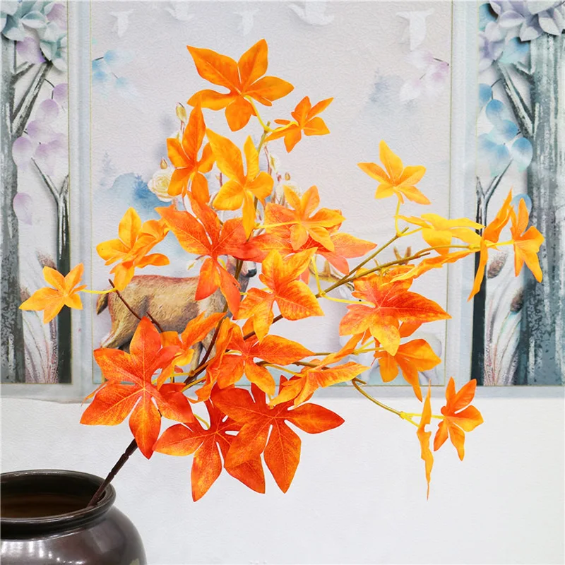 75cm Orange 78 см 4 вилки поддельные кленовые листья Букет большой искусственный ветка дерева осенние листья растения для свадьбы домашние украшения для Хэллоуина - Цвет: 75cm Orange