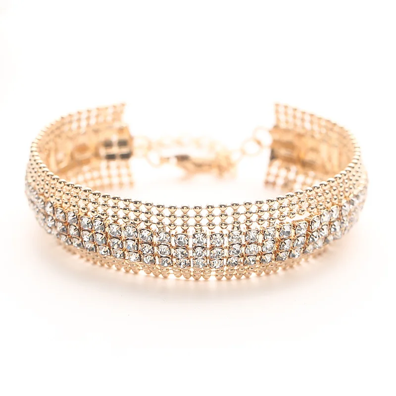 Браслет из золотой цепочки с множеством рядов когтей и камней-страз высокого класса для женщин, популярный в Европе и Америке в рамках международной торговли.