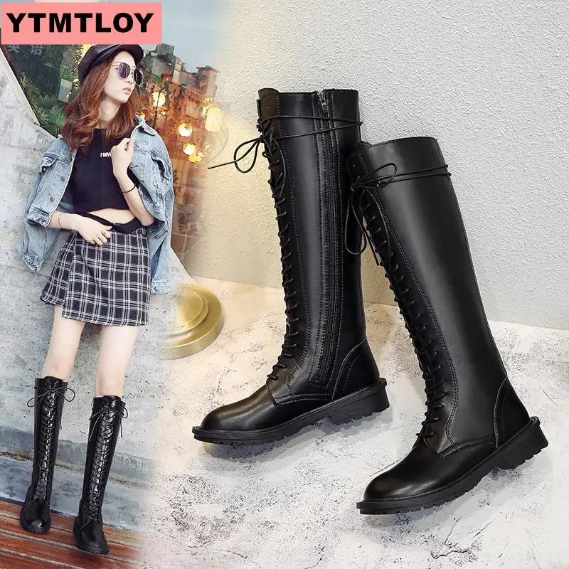 Лидер продаж Сезон весна-осень Модные женские сапоги до колена на шнуровке Цвет