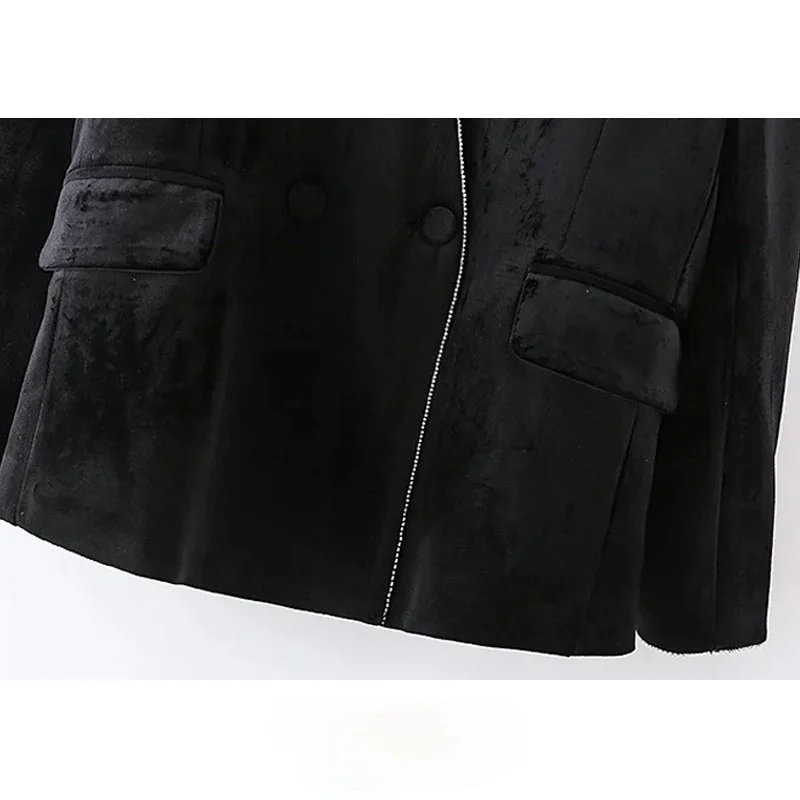 

Women Fashion Patchwork Velvet Blazer Coat Vintage V Neck Long Sleeve Female Outerwear Chic Veste Femme