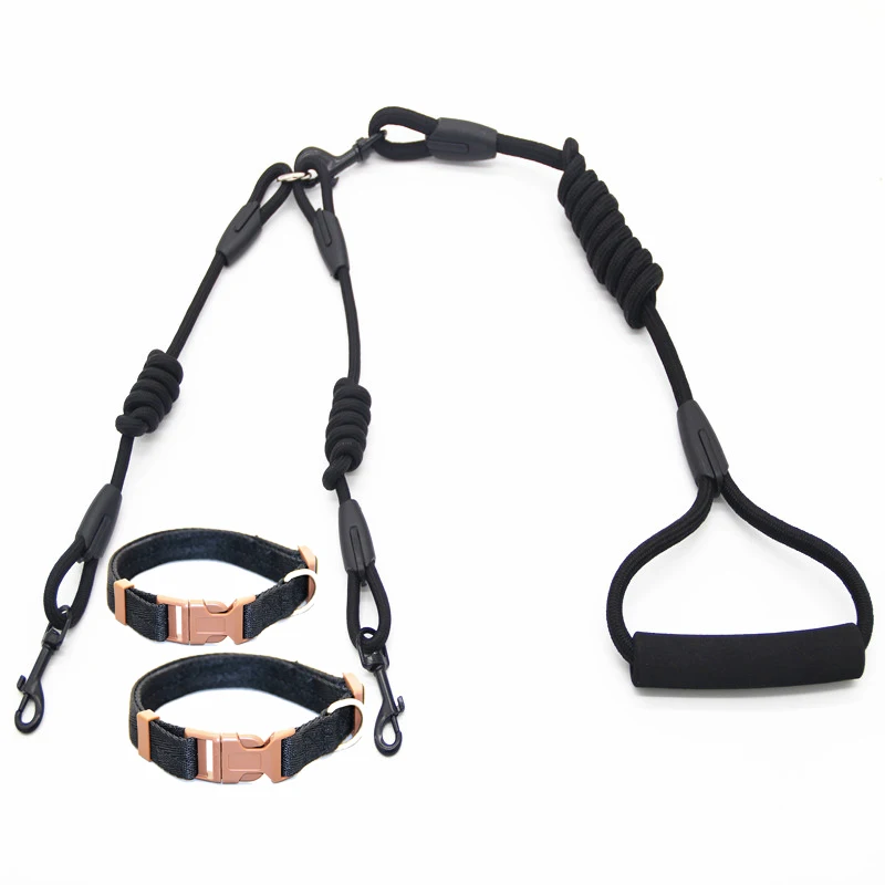 Rope collars BK Walk 2, две собаки, один поводок, нейлоновый, без запутывания, поводок для собак и кошек, для бега или тренировки, ошейник или шлейка - Цвет: Rope collars BK