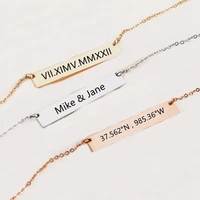engraved coordinate name date customized stainless steel mantra chain personality bar necklace pendant men women gifts