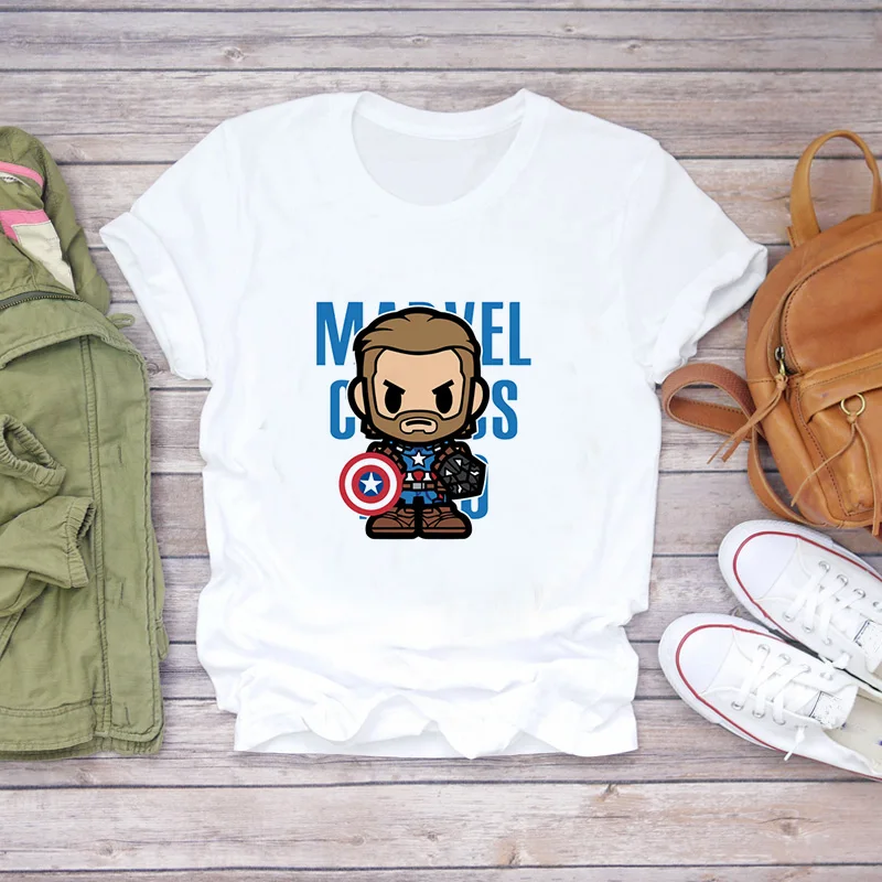 

Short Sleeve Superhero Cartoon Image Summer Cool Fashion Women White Tshirt 2021 Harajuku Style Crop Tops Femme Clothing Kawaii