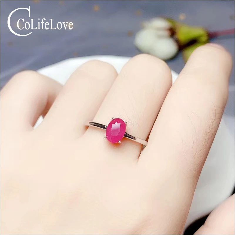 Ювелирные изделия colife классическое рубиновое кольцо для офисных женщин 5*7 мм натуральное рубиновое серебряное кольцо 925 серебряное кольцо с рубином подарок на день рождения для женщин