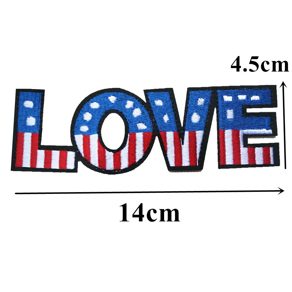 Вышитые нашивки LOVE USA Flag Пришивные термоклейкие Значки для одежды DIY Аппликации