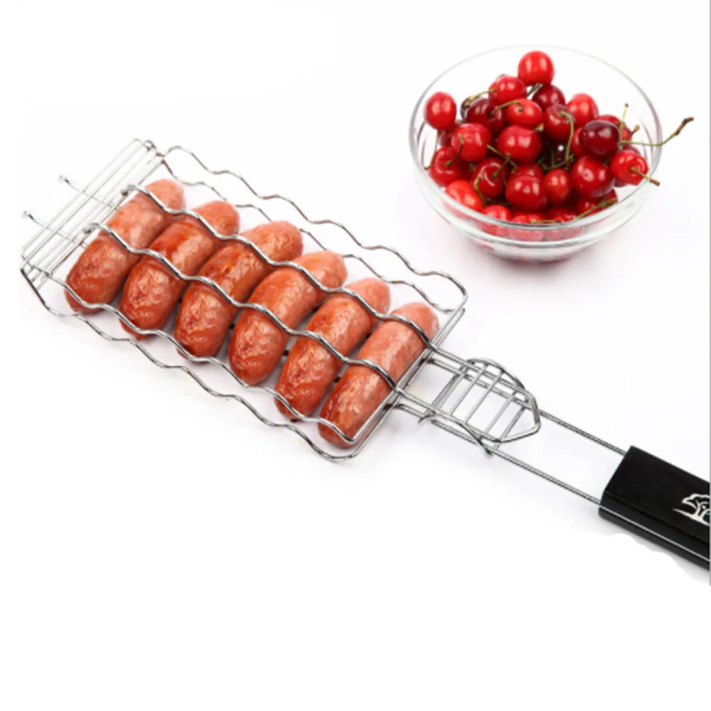 

Reusable Metal Mesh BBQ Barbecue Sausage Grilling Basket Picnic Grill Rack BBQ Baskets BBQ Tool