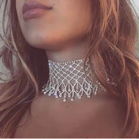 fashionable multi layer wave net tassel rhinestone necklace luxury large set of chocolate collar jewelry party wedding necklace