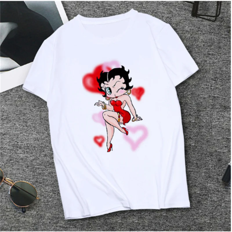 

ladies summer casual thin O-neck T-shirt Harajuku style short-sleeved female T-shirt AOWOF 2020 new Betty Boop printed T-shirt
