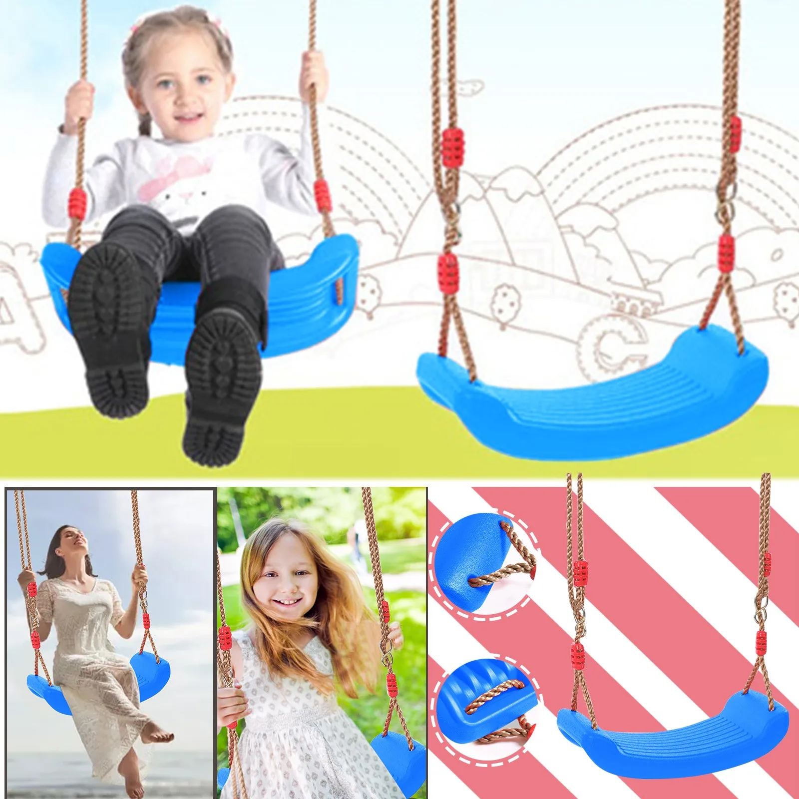 

Easy To Install Plastic Swing Chair For Garden Children's Swing With Adjustable Rope Sturdy Rust-proof U Type Swing Seat#W
