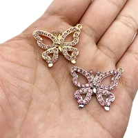 2pcs 30x25mm alloy crystal fine butterfly charms for jewelry making pendants diy necklace earring bracelet accessories wholesale