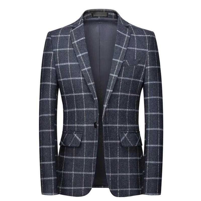 New style men's single suit korean youth fashion casual business plaid one-button blazers trajes de novio para hombres