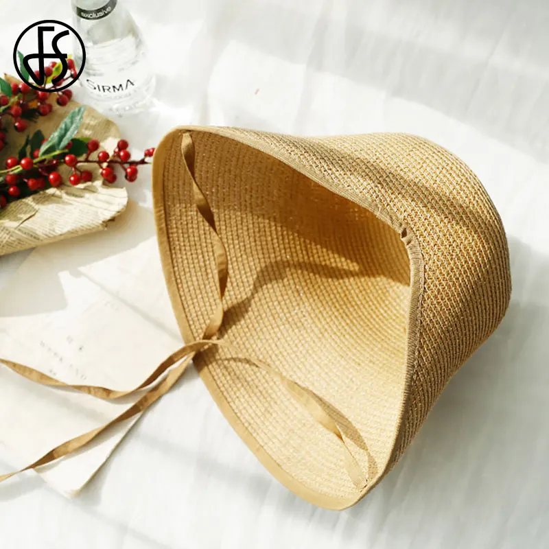 Женская Соломенная шляпка-Колокол FS шляпка от солнца с бантом широкими полями