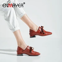 enmayer 2020 square toe pumps women shoes casual lace up basic square heel leisure genuine leather luxury women shoes 34 43