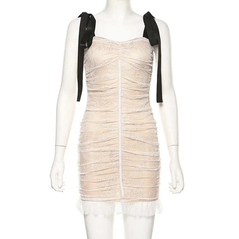 Осеннее/осеннее Сетчатое лоскутное тонкое сексуальное мини-платье на бретельках