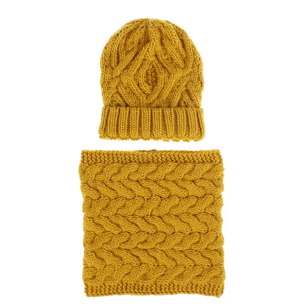 Yellow Зимний шарф, вязаная шапка(комплект), шапка для женщин, Зимняя Теплая эластичная вязаная шапка для взрослых, одежда для девочек, Вязаная Шапка-бини с шарфом WH108D - Цвет: Yellow