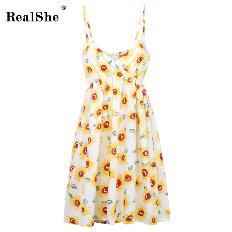 Женское платье RealShe в стиле бохо с треугольным вырезом без рукавов на тонких