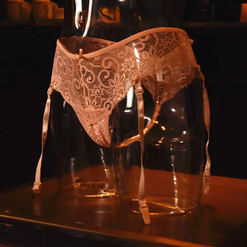 Женские эротические кружевные трусики с поясом подвязками противоскользящие