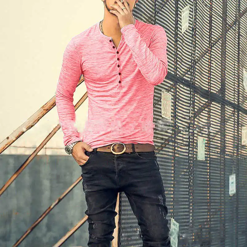 

Mens Cotton Muscle T-Shirt Slim Fit Tee Long Sleeve V Neck Tops Casual