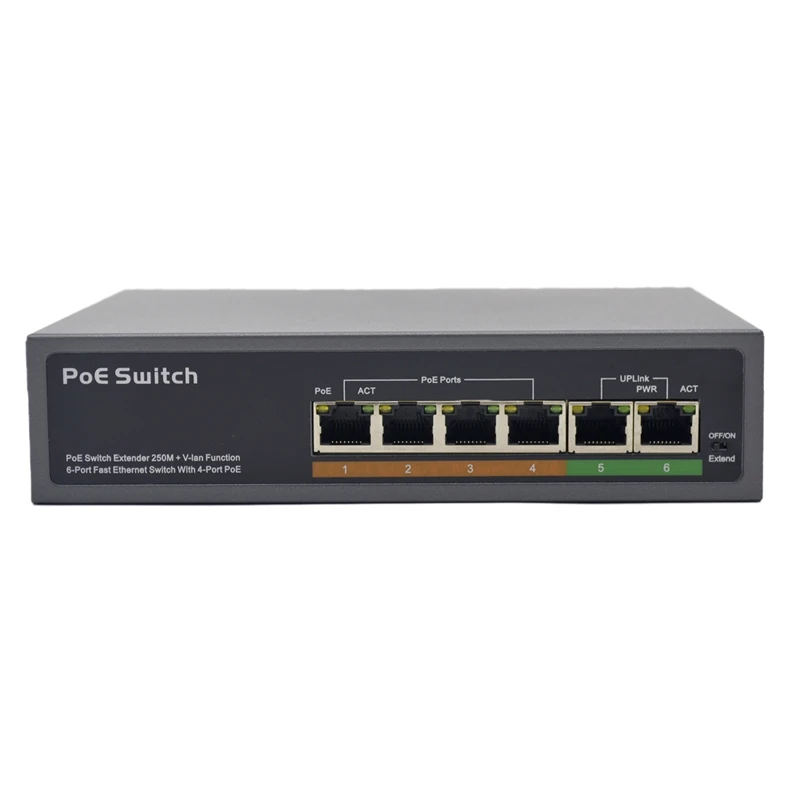 Сетевой коммутатор Poe PSE604EX V2.0 умный сетевой для камеры видеонаблюдения 48 В 4 + 2
