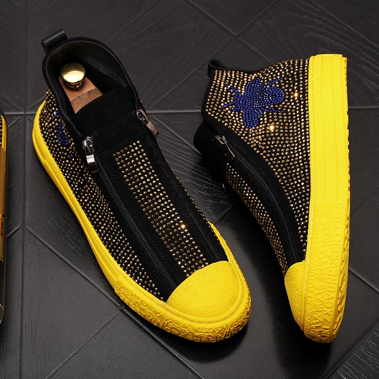 

2020 Men Hip Hop Diamond sliver leather casual shoes blue yellow fashion sneakers silver hip hops Male black Vulcanized shoes