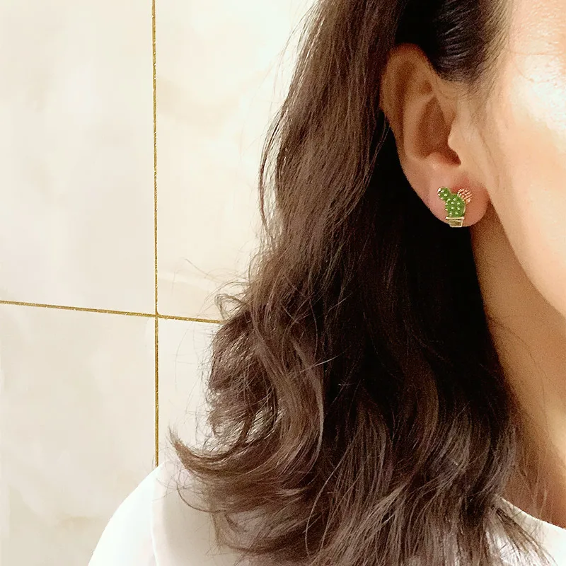 Серьги-кактусы Find Me для девочек асимметричные маленькие серьги с зелеными