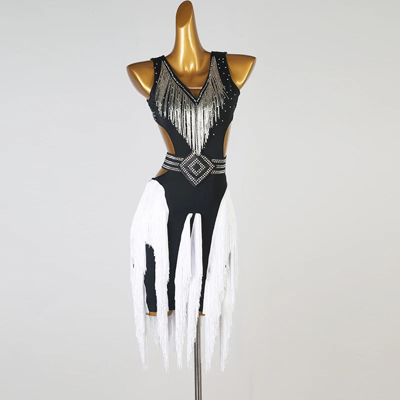 

New high-end tube bead Latin dance costumes, competition suits, tasseled Latin dance dress, three-step square dance skirt