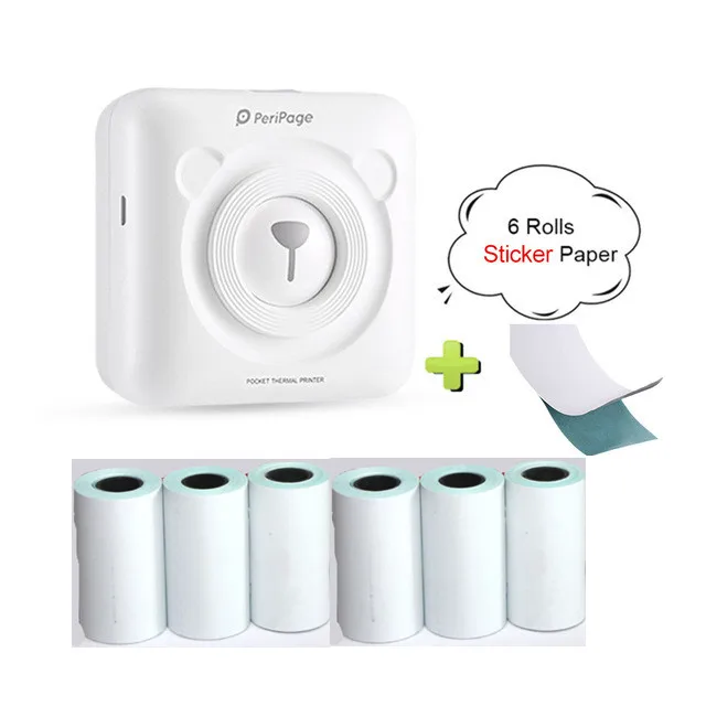 Peripage A6 Bluetooth ручной фотопринтер маленький принтер мини принтер Карманный принтер для IOS Android системный телефон - Цвет: white6 rolls sticker