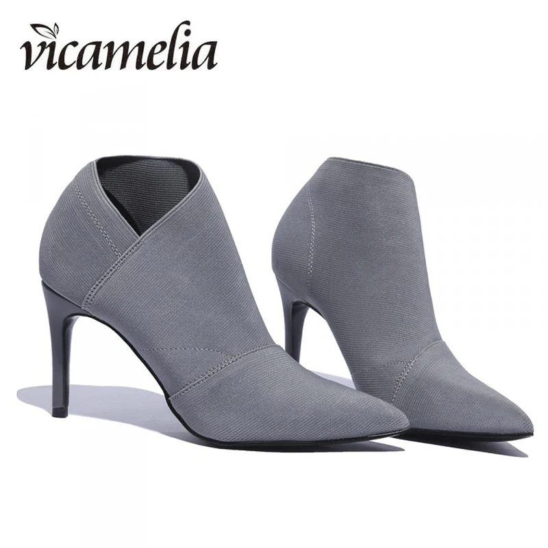 Vicamelia/ботинки Осень зима женские ботильоны комплект с острым носком на высоком