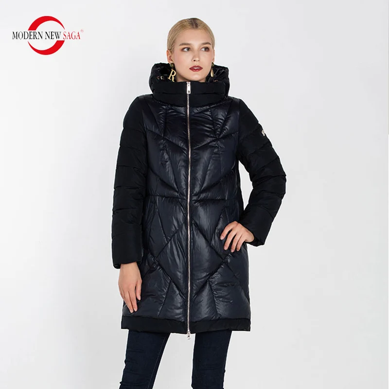 Deep Blue MODERN NEW SAGA Зимнее Женское Пальто Теплая Длинная Женская Куртка Женская Зимняя Парка Зимнее Пальто Куртки Женские Зимние Толстое Хлопковое Стеганое Пальто Куртка Стеганная Женская Верхняя Одежда - Цвет: Deep Blue