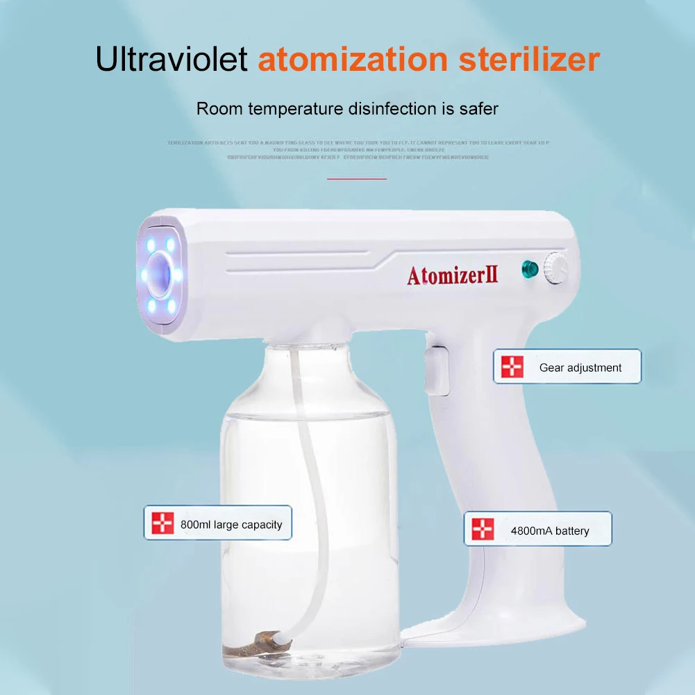 

800ML Household Wireless Electric Sanitizer Sprayer Disinfects Blue Light Nano Steam Spray Gun Sterilizing Spray Gun For Home