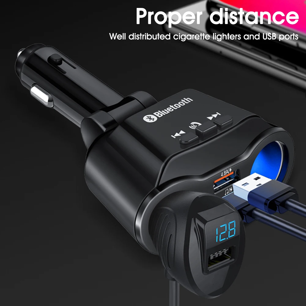 Разветвитель Прикуривателя 90W 12V/24V Bluetooth зарядных порта USB для автомобиля